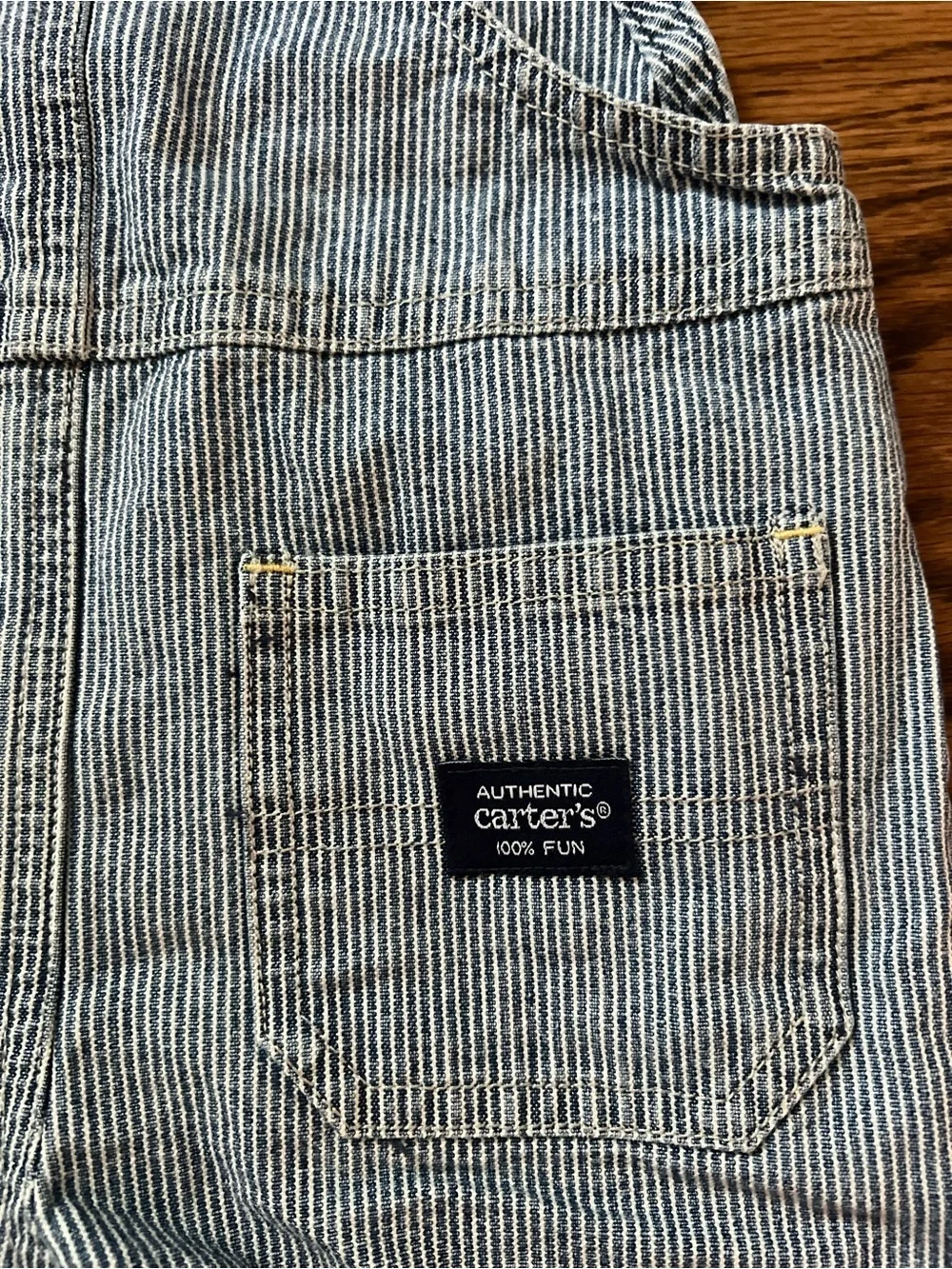 Vintage Carter’s Striped Blue Baby Overalls with Tractor Patch